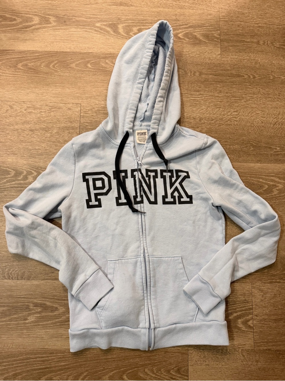 PINK Victoria's Secret Pale Blue Zip Hoodie with Black Drawstrings